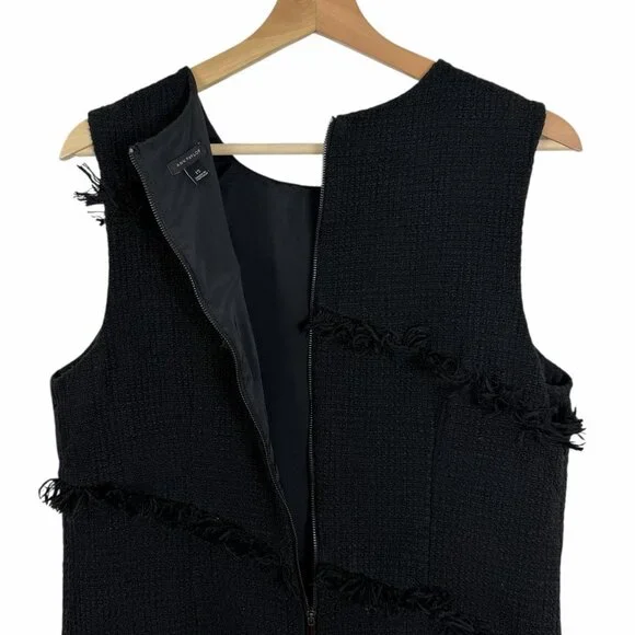 Ann Taylor Sheath Dress Size 12 Black Boucle Yarn Fringe Textured Tweed Black - Picture 5 of 8